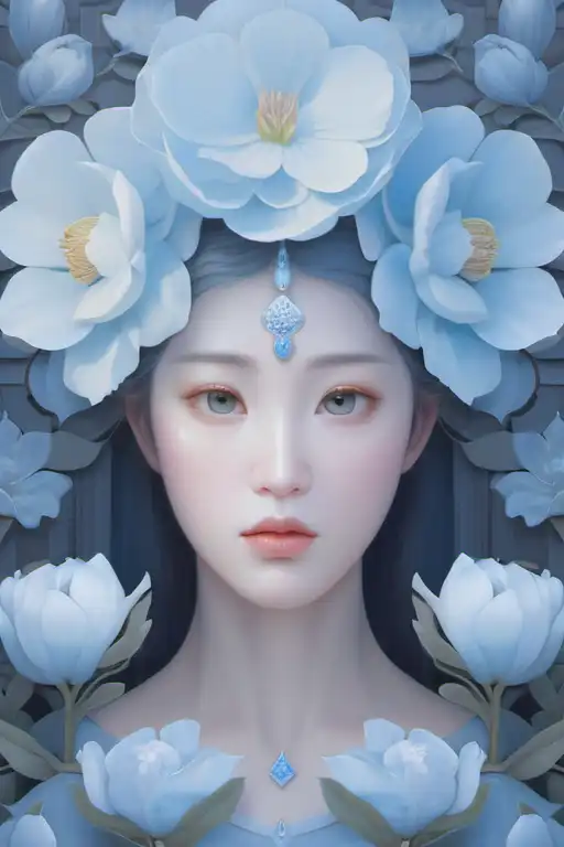 breathtaking detailed concept art painting of the goddess of light blue flowers, orthodox saint